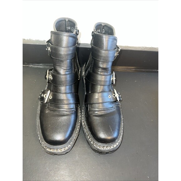 Retro Y2K 90’s Vintage Black Combat boots Grunge Goth Biker Lug Sole Women ‘s 7 - Picture 6 of 8